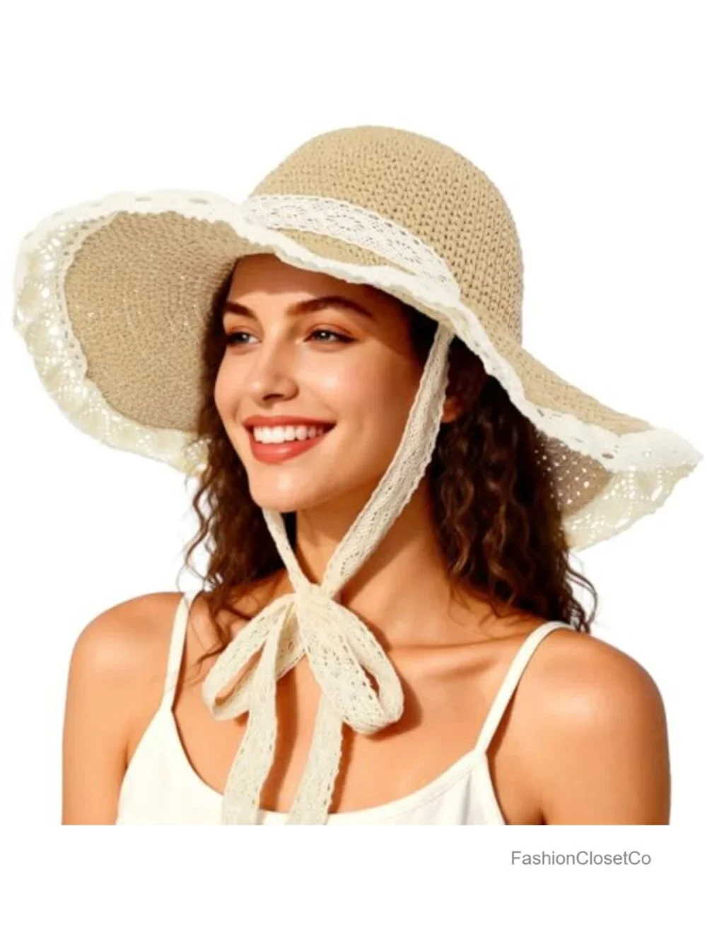 Wide Brim Sun Hat UPF 50+ Straw Beach Hat Foldable Packable